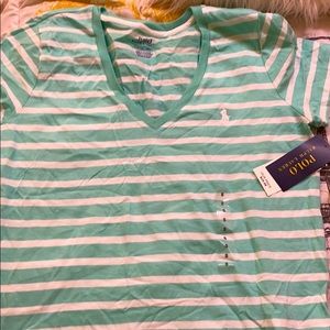 Turquoise and white polo shirt